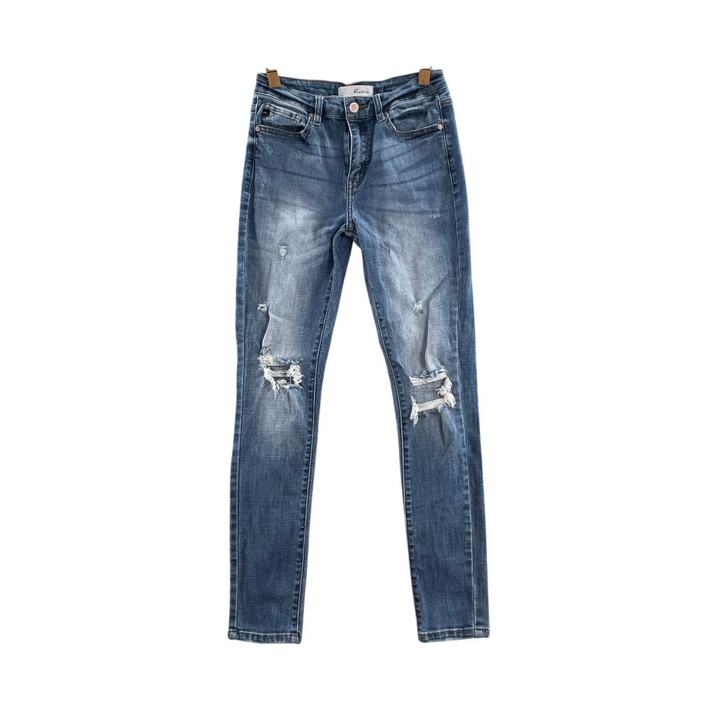 KanCan Skinny Jeans Women 5/26 Blue Distressed Ripped High Rise Denim Academia